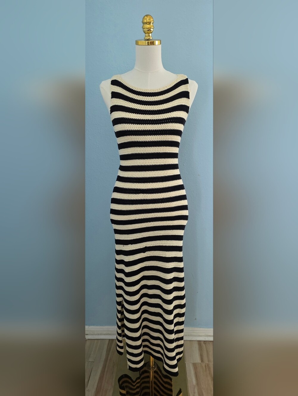 Jason Wu Black and Cream Striped Knit Maxi Dress